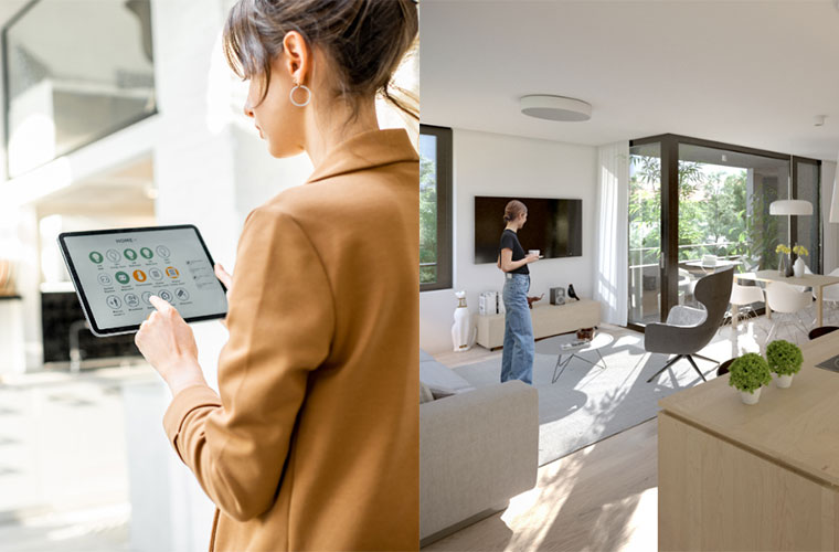 Oseba ženskega spola upravlja s pametno hiso